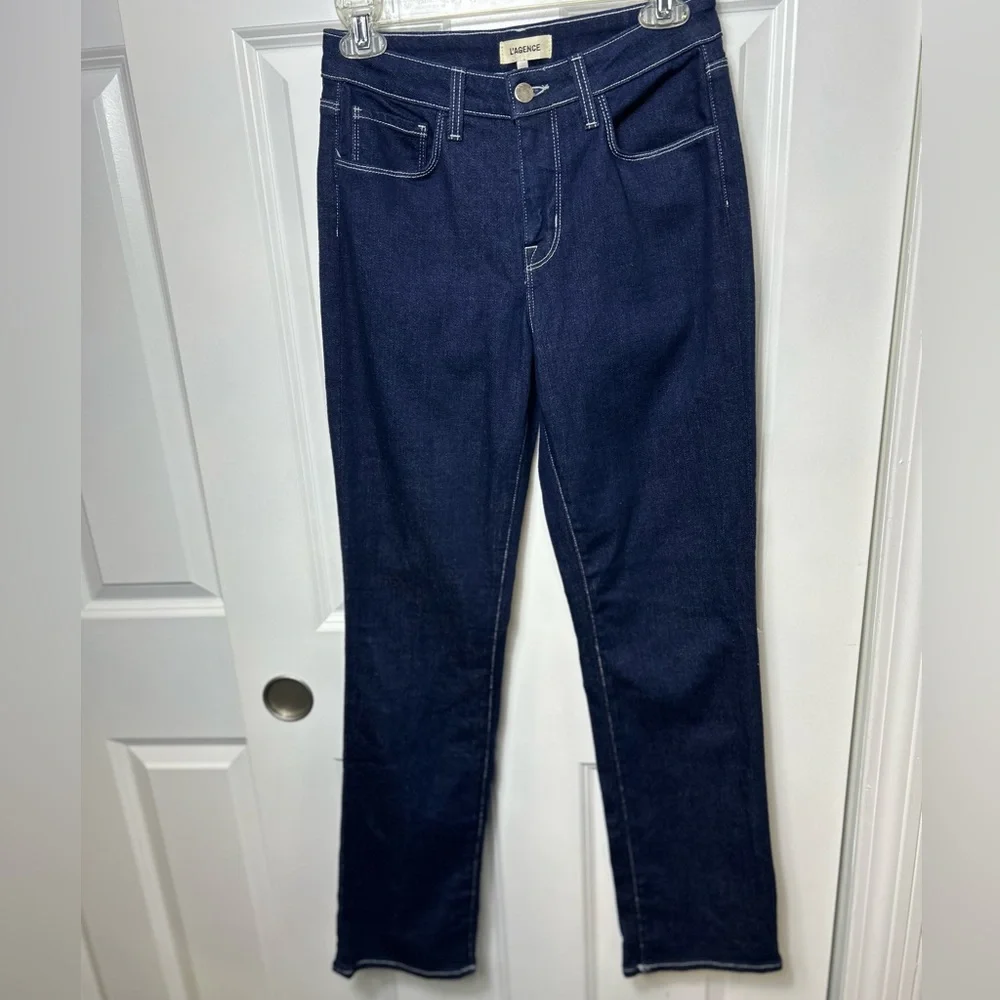 L’Agence Womens Jeans Courtney Blue Zirconia Straight Mid Rise Stretch